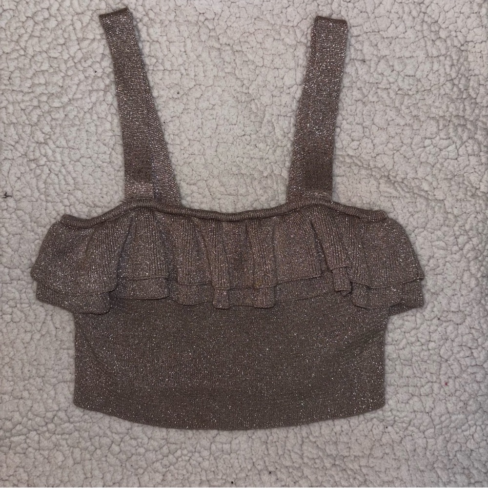 H&M Gray Ruffled Crop Tank Top - Picture 2 of 7